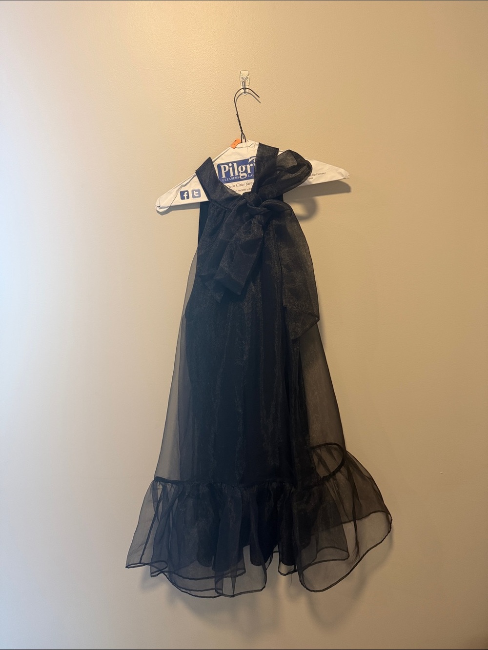 Sheer Black Organza Halter Dress with Bow